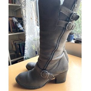 Børn mid-calf grey leather boots with buckle and zipper details - 10/42
